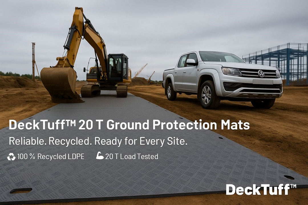 Dark Olive Green DeckTuff™ 20 Tonne Ground Protection Mat (2450 × 1230 × 12 mm) – Non-Slip Recycled Access Board for Construction, Groundworks & Utilities