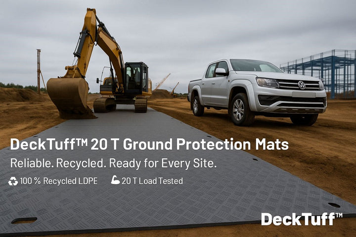 Dark Olive Green DeckTuff™ 20 Tonne Ground Protection Mat (2450 × 1230 × 12 mm) – Non-Slip Recycled Access Board for Construction, Groundworks & Utilities