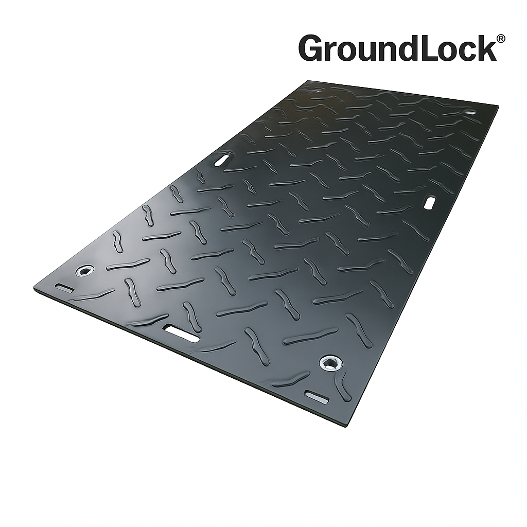Dark Slate Gray GroundLock® HDPE Ground Protection Mats – Heavy-Duty Temporary Road & Trackway Panels for Construction, HGV & Plant Access (2400×1200×15mm, 44kg)